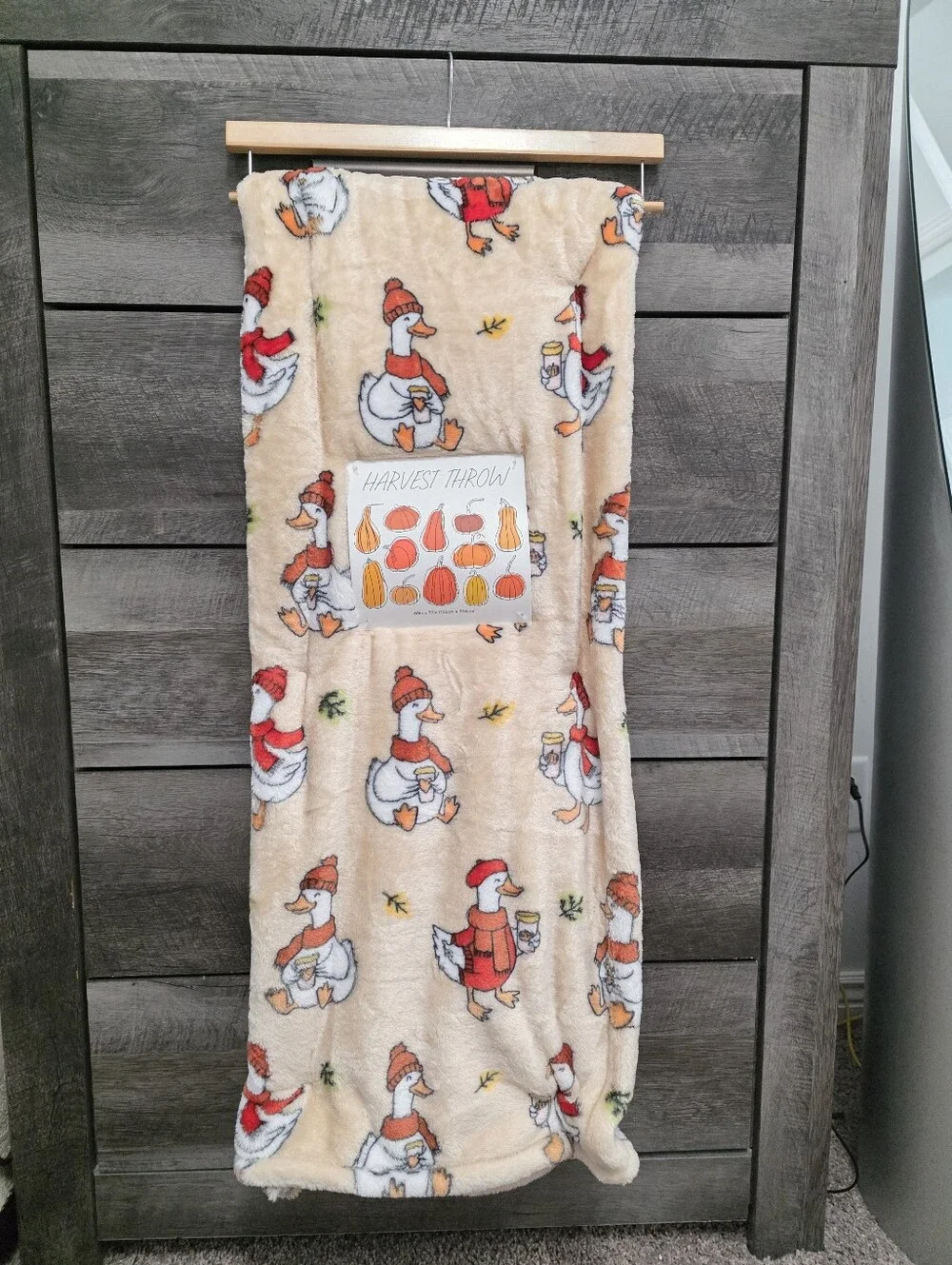 Geese with Coffee Fall Harvest Throw Blanket New 60in x 70in